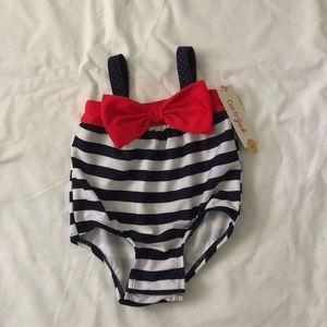 Cat & Jack girls 3-6 month patriotic stripe swim bathing suit NWT